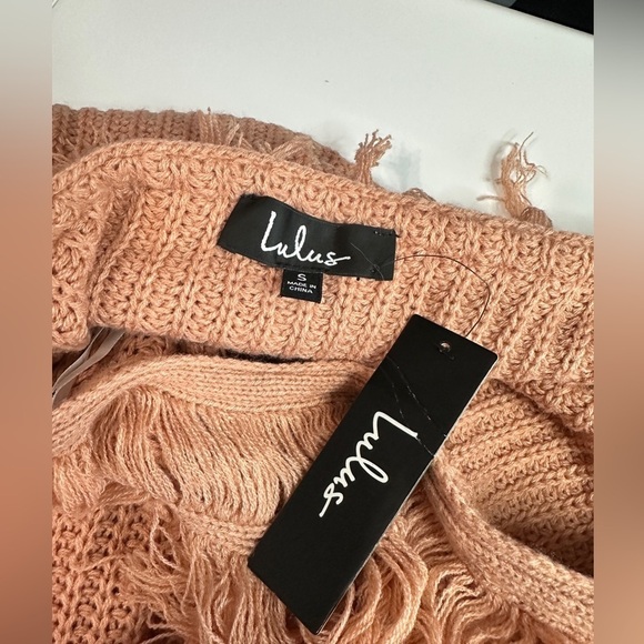 NWT Lulus Sew Prepared Dusty Rose Fringe Knit Off Shoulder Sweater Sz S - Picture 4 of 11